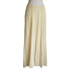 Knit Maxi Skirt Ivory Bohemian HIppie Vintage Texture Prairie Peasant Skirt